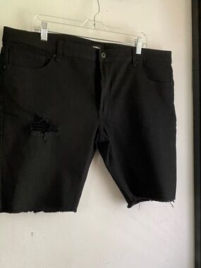 Men's Black Distressed Denim Cutoff Shorts